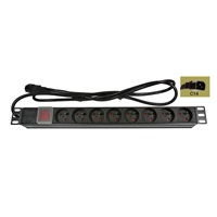 19" rozvodný panel LEXI-Net 8x230V, ČSN, vypínač, indikátor napětí, kabel 1,8m, 1U, přívodní kabel pro UPS (IEC320 C14)