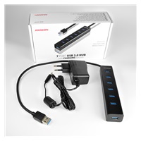 AXAGON HUE-SA7BP, 7x USB 3.0 ALU CHARGING hub, vč. AC adaptéru, kabel USB-A 40cm