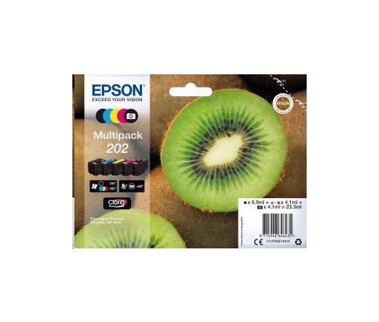 EPSON ink Multipack "Kiwi" 5-colours 202 Claria Premium Ink, ČB 250, BAR 300, FOTO 400 stran