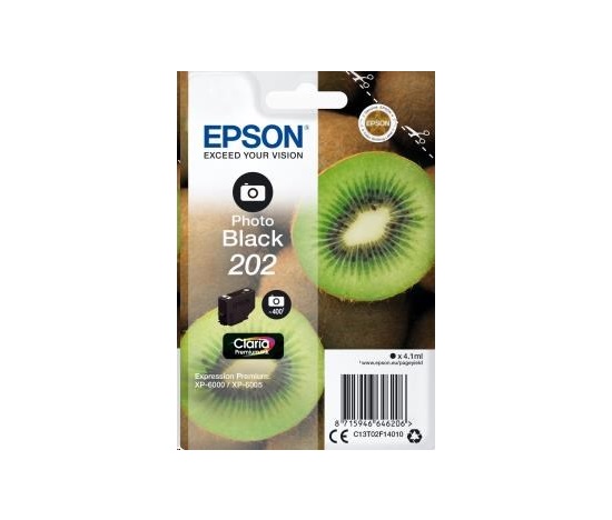 EPSON ink čer Singlepack "Kiwi" Photo Black 202 Claria Premium Ink 4,1 ml, FOTO 400 stran