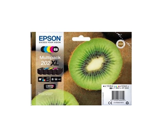 EPSON ink Multipack "Kiwi" 5-colours 202XL Claria Premium Ink, ČB 550 stran, BAR 650 stran, FOTO 800 stran