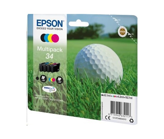 EPSON ink Multipack 4-colours "Golf" 34 DURABrite Ultra Ink, ČB 350, BAR 300 stran