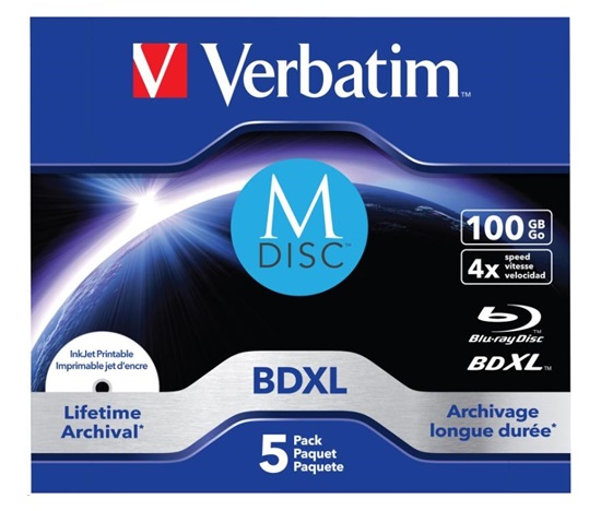 VERBATIM MDisc BDXL (5-pack)Jewel/4x/100GB