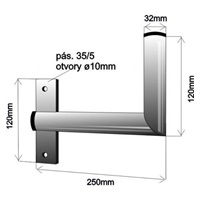 Držák antény na zeď u okna s pásem, levé uchycení, délka 25cm