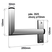 Držák antény na zeď u okna s pásem, pravé uchycení, délka 25cm