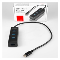 AXAGON HUE-S2C, 4x USB 3.0 CHARGING hub, micro USB nap. konektor, kabel USB-C 40cm