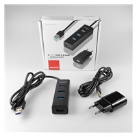 AXAGON HUE-S2BP, 4x USB 3.0 CHARGING hub, vč. AC adaptéru, kabel USB-A 1.2m
