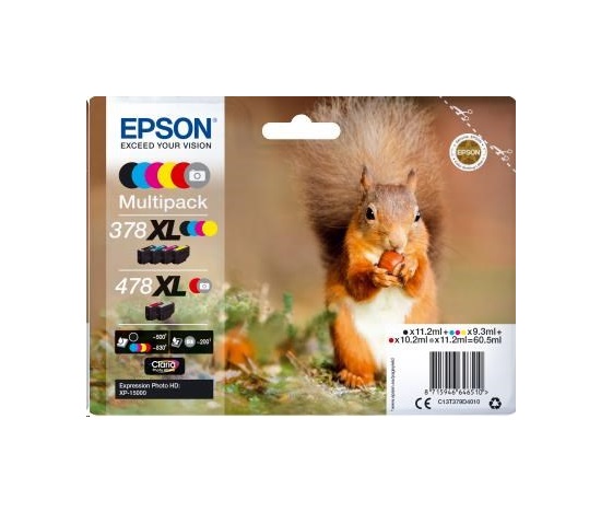 EPSON Multipack "Veverka" 6-colours 478XL Claria Photo HD Ink, ČB 500, BAR 830, FOTO 200 stran