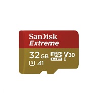 SanDisk MicroSDHC karta 32GB Extreme (100MB/s, Class 10 UHS-I V30, pro akční kamery) + adaptér