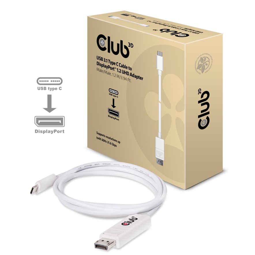 Obr. Club-3D USB 3.1 Type C Cable to DisplayPort 1.2 UHD Adapter M/M 1.2m/3.94ft 873053a
