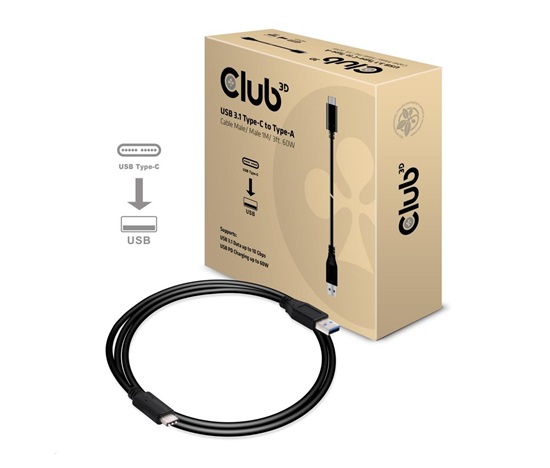 Club3D Kabel USB 3.1 typ C na USB 3.1 typ A, 10Gbps Power Delivery 60W (M/M), 1m