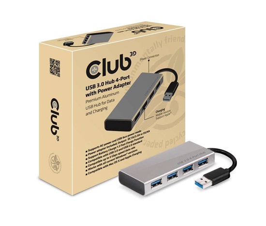 Club3D USB 3.0 Hub 4 porty s napájecím adaptérem