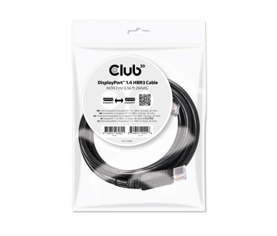 Club3D Certifikovaný Kabel DisplayPort 1.4 HBR3 8K60Hz (M/M), 2m