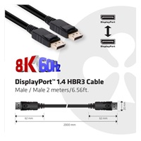Club3D Certifikovaný Kabel DisplayPort 1.4 HBR3 8K60Hz (M/M), 2m