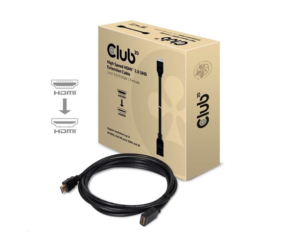 Club3D Kabel prodlužovací HDMI 2.0, 4K60Hz UHD (M/F), 3m