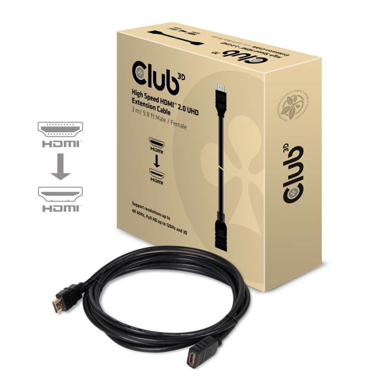 Obr. Club-3D HDMI 2.0 EXTENSION CABLE HIGH SPEED UHD  Male/Female 3M./9.8FT 875037a