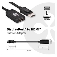 Club3D Adaptér pasivní DisplayPort 1.1 na HDMI 1.3 (M/F), 24cm