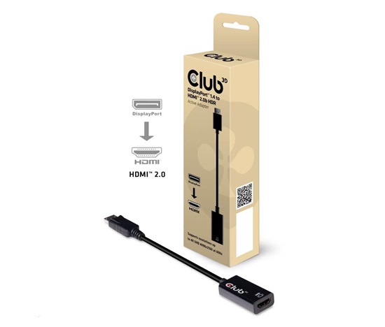 Club3D Adaptér aktivní DisplayPort 1.4 na HDMI 2.0b, HDR, 19cm