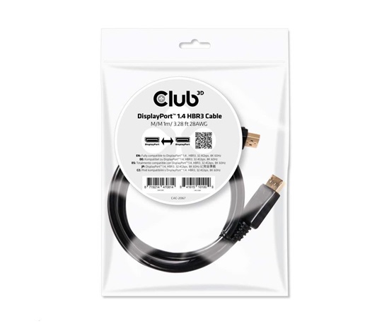 Club3D Certifikovaný Kabel DisplayPort 1.4 HBR3 8K60Hz (M/M), 1m
