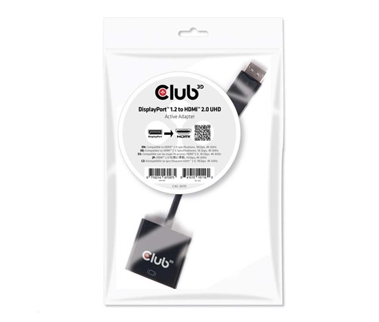 Club3D Adaptér aktivní DisplayPort 1.2 na HDMI 2.0 4K60Hz UHD, 20cm