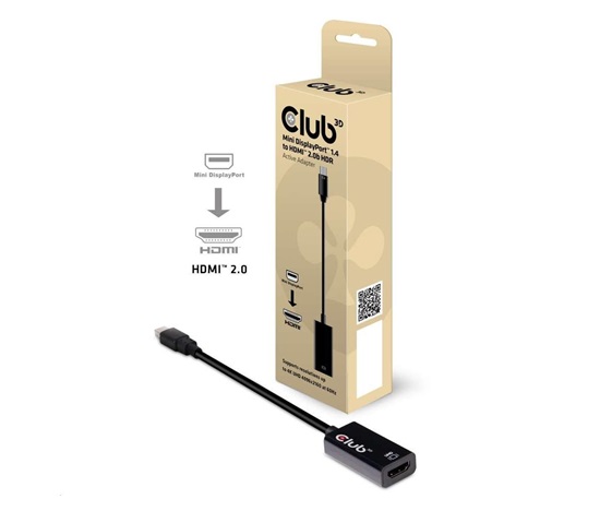 Club3D Adaptér aktivní mini DisplayPort 1.4 na HDMI 2.0b, HDR (M/F), 16cm