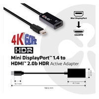 Club3D Adaptér aktivní mini DisplayPort 1.4 na HDMI 2.0b, HDR (M/F), 16cm