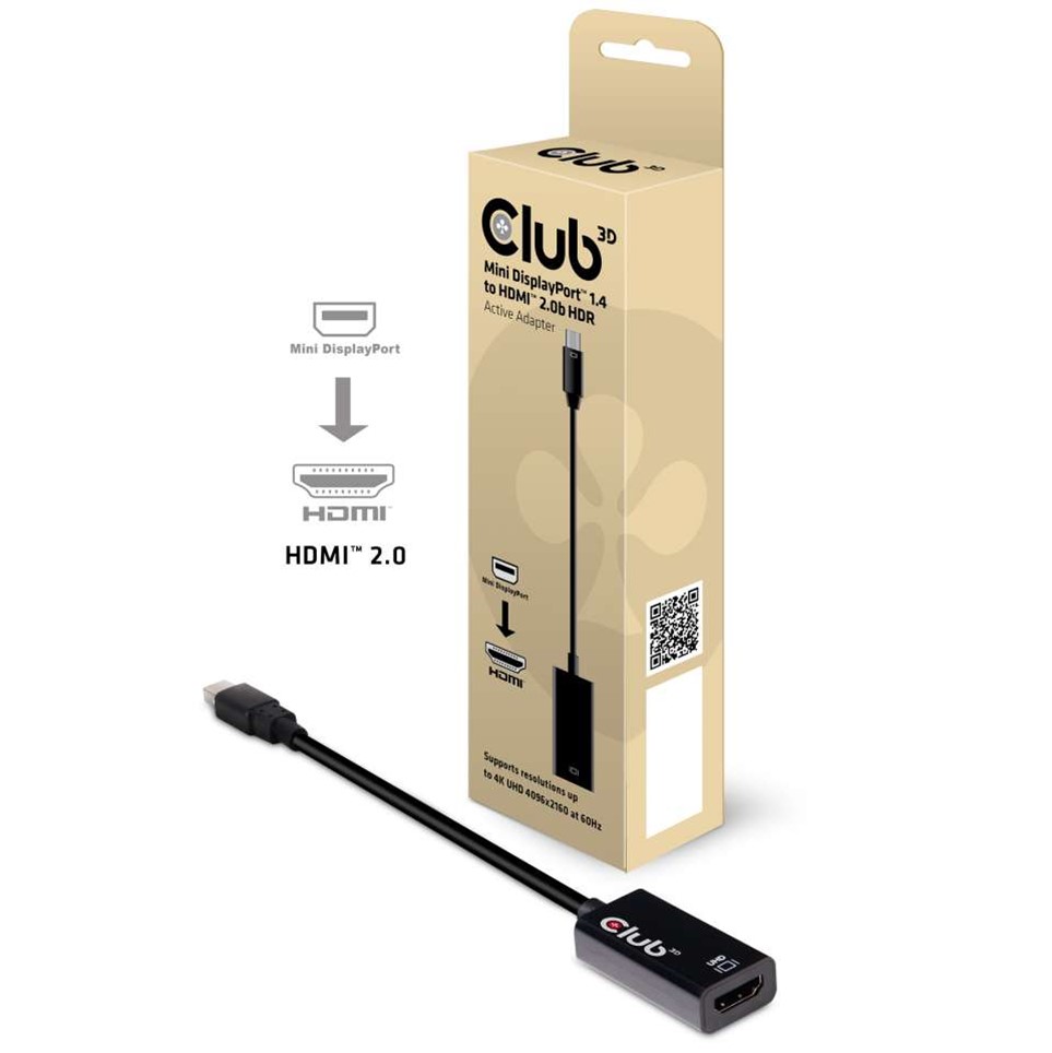 Obr. Club-3D MINI DISPLAY PORT 1.4 MALE TO HDMI 2.0a FEMALE 4K 60HZ UHD/ 3D ACTIVE ADAPTER - HDR SUPPORT 875175a