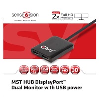 Club3D Video hub MST (Multi Stream Transport) DisplayPort na 2x DisplayPort, USB napájení