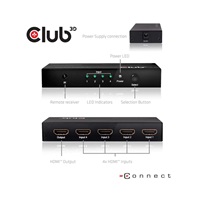 Club3D Video switch 4:1 HDMI 2.0 4K60Hz UHD, 4 porty