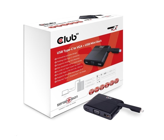 Club3D Mini dokovací stanice USB 3.0 typ C (VGA/USB 3.0/USB-C)
