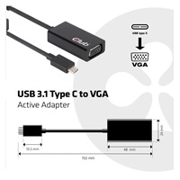 Club3D Adaptér aktivní USB 3.1 typ C na VGA (M/F), 15cm