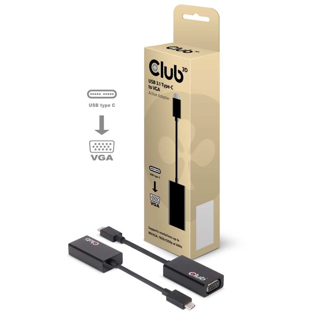 Obr. Club-3D USB 3.1 TYPE C MALE to to VGA FEMALE Active Adapter 875267a