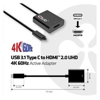 Club3D Adaptér aktivní USB 3.1 typ C na HDMI 2.0 UHD 4K60Hz HDR, 17cm