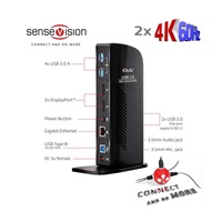 Club3D Dokovací stanice USB-A nebo USB-C Dual Display 4K60Hz (6x USB 3.0/2x DP/Ethernet/USB-B/2x audio)