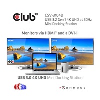 Club3D Mini dokovací stanice USB 3.2 4K30Hz UHD (HDMI/DVI/4x USB 3.1/Ethernet/Audio) DisplayLink® Certified