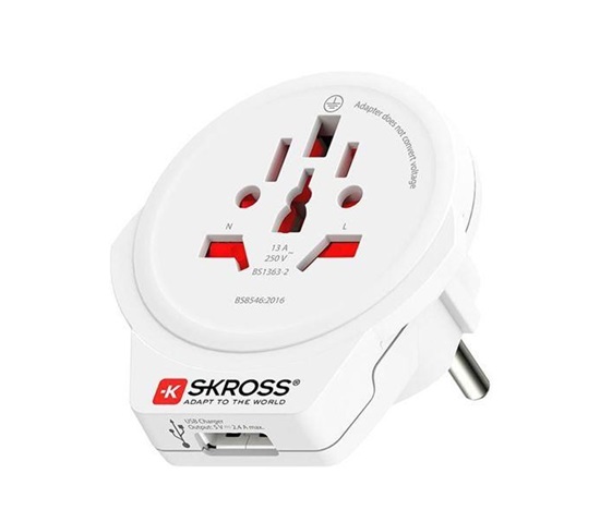 SKROSS cestovní adaptér Europe USB pro cizince v ČR, USB-A, 12W, typ E/F