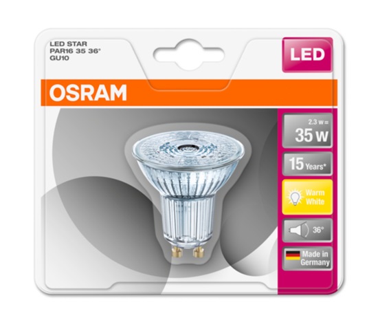 OSRAM LED STAR PAR16 36° 2,6W 827 GU10 230lm 2700K (CRI 80) 15000h A++ (Blistr 1ks)