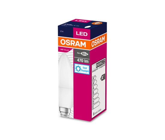 OSRAM LED VALUE ClasB  230V 5,5W 865 E14 noDIM A+ Plast matný 470lm 6500K 10000h (krabička 1ks)