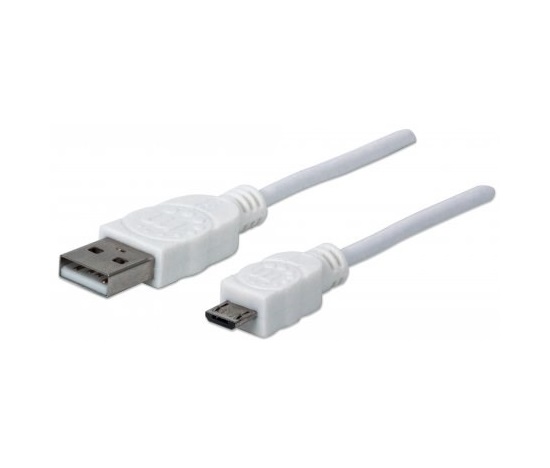 MANHATTAN Kabel propojovací USB 2.0  A Male / Micro-B Male, 1.8m, bílý